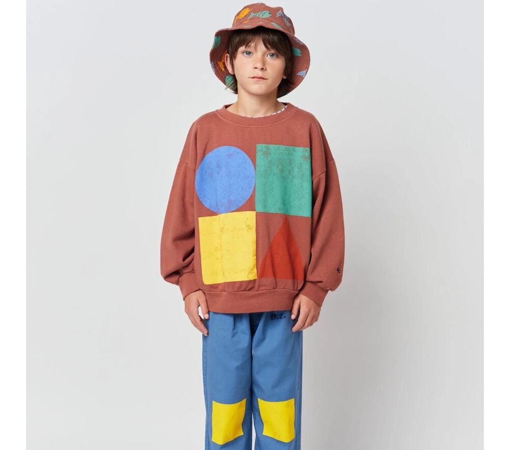 Bobo Choses Brick Red Geometric Color Block Sweatshirt NWT Unisex 8-9Y